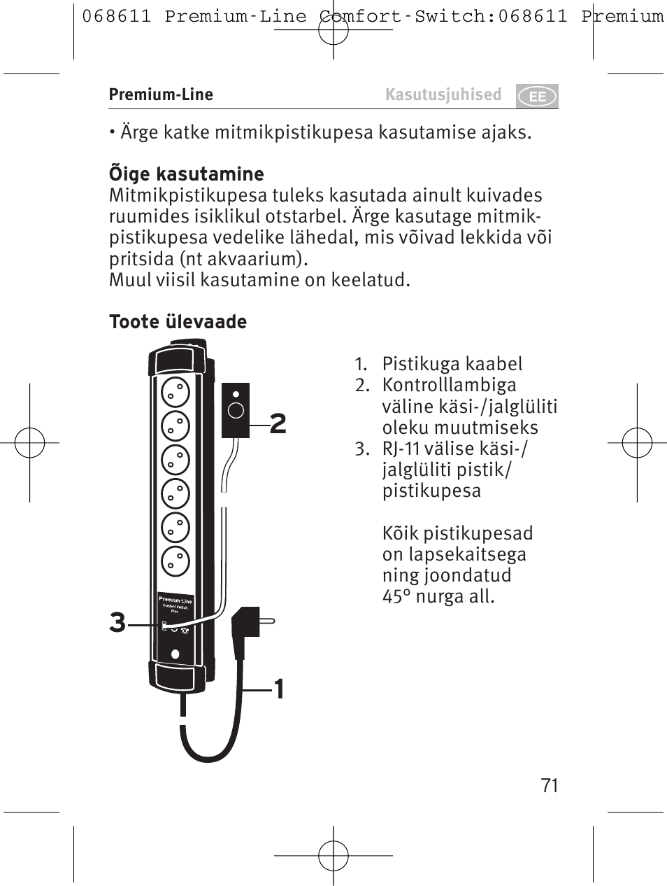 Brennenstuhl Premium-Line Comfort Switch Plus extension socket 6-way black/light grey 3m H05VV-F 3G1,5 User Manual | Page 71 / 116