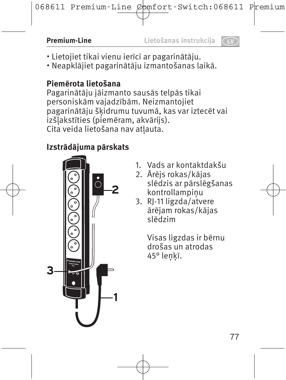 Brennenstuhl Premium-Line Comfort Switch Plus extension socket 6-way black/light grey 3m H05VV-F 3G1,5 User Manual | Page 77 / 116