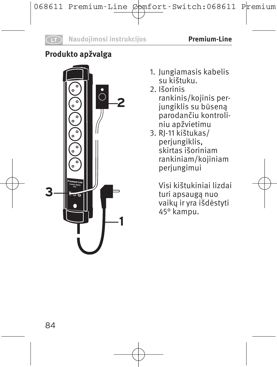 Brennenstuhl Premium-Line Comfort Switch Plus extension socket 6-way black/light grey 3m H05VV-F 3G1,5 User Manual | Page 84 / 116