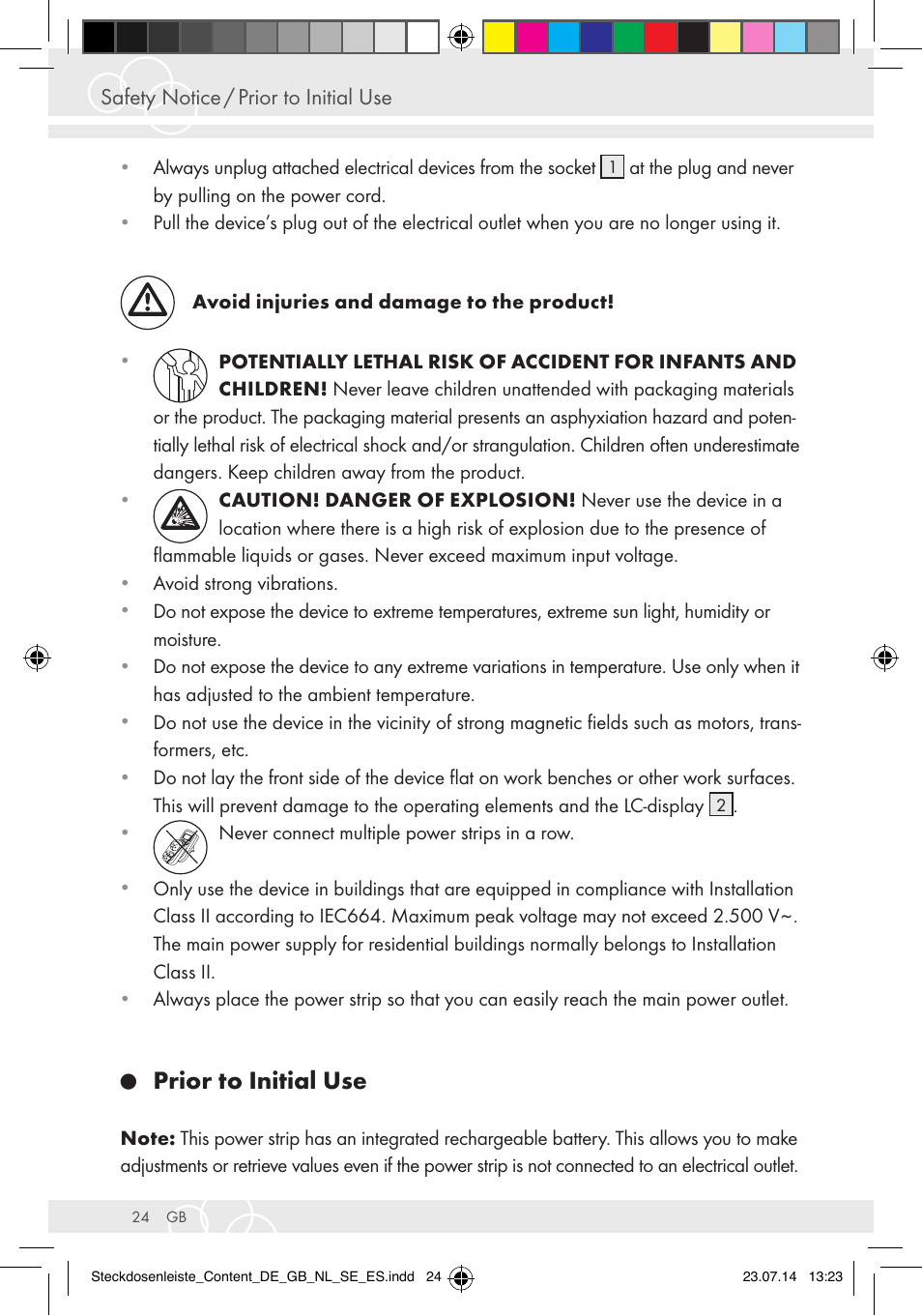 Prior to initial use, Safety notice / prior to initial use | Brennenstuhl Eco-Line extension socket energy meter EM 235 5-way white 1,5m H05VV-F 3G1.5 User Manual | Page 24 / 83