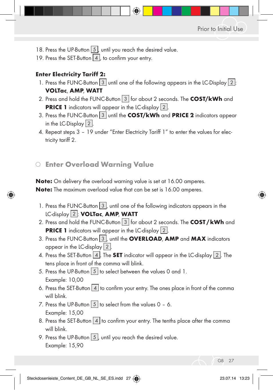 Enter overload warning value | Brennenstuhl Eco-Line extension socket energy meter EM 235 5-way white 1,5m H05VV-F 3G1.5 User Manual | Page 27 / 83