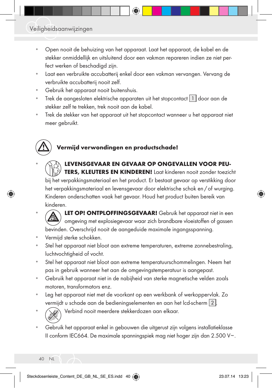 Veiligheidsaanwijzingen | Brennenstuhl Eco-Line extension socket energy meter EM 235 5-way white 1,5m H05VV-F 3G1.5 User Manual | Page 40 / 83