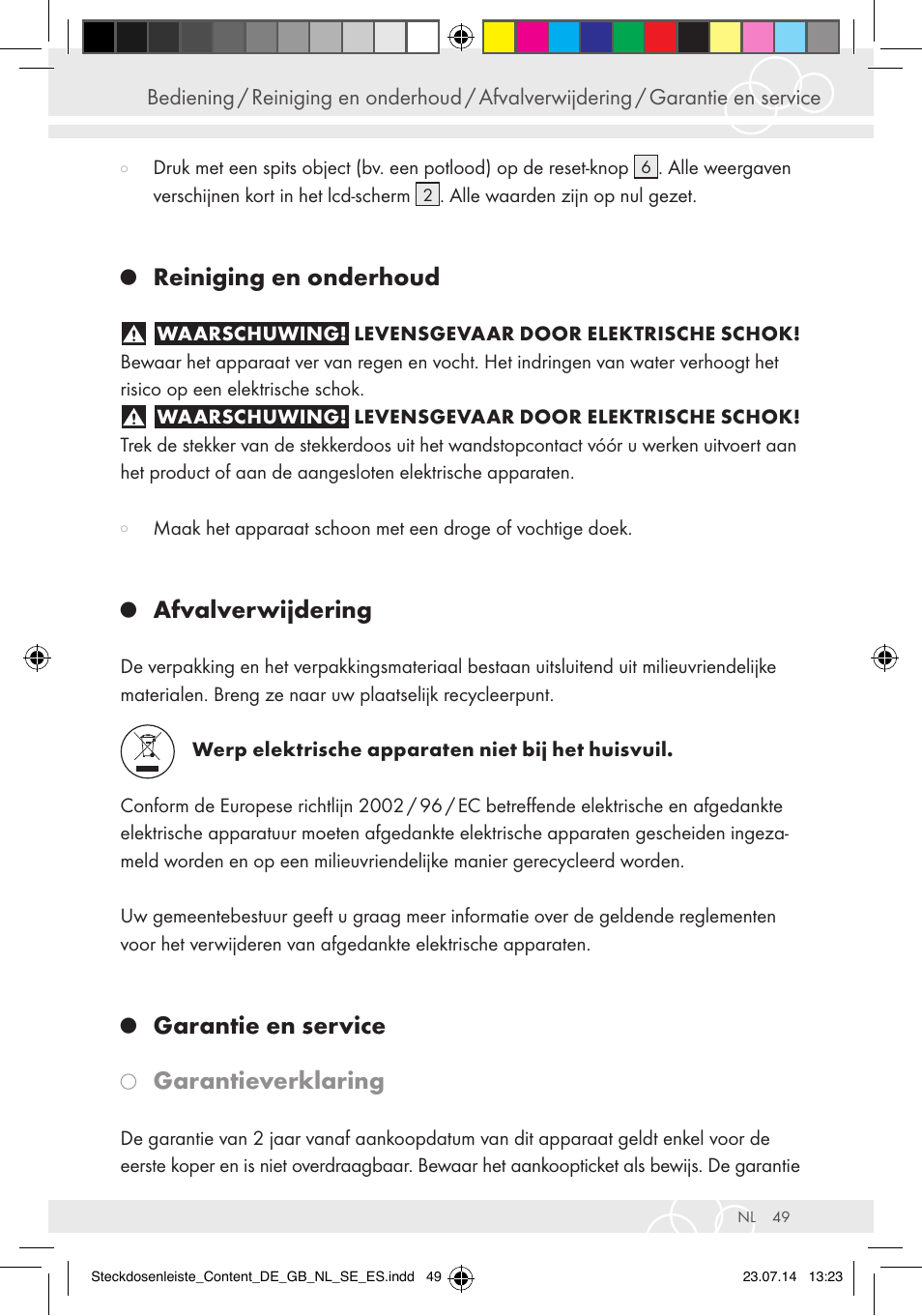 Reiniging en onderhoud, Afvalverwijdering, Garantie en service | Garantieverklaring | Brennenstuhl Eco-Line extension socket energy meter EM 235 5-way white 1,5m H05VV-F 3G1.5 User Manual | Page 49 / 83