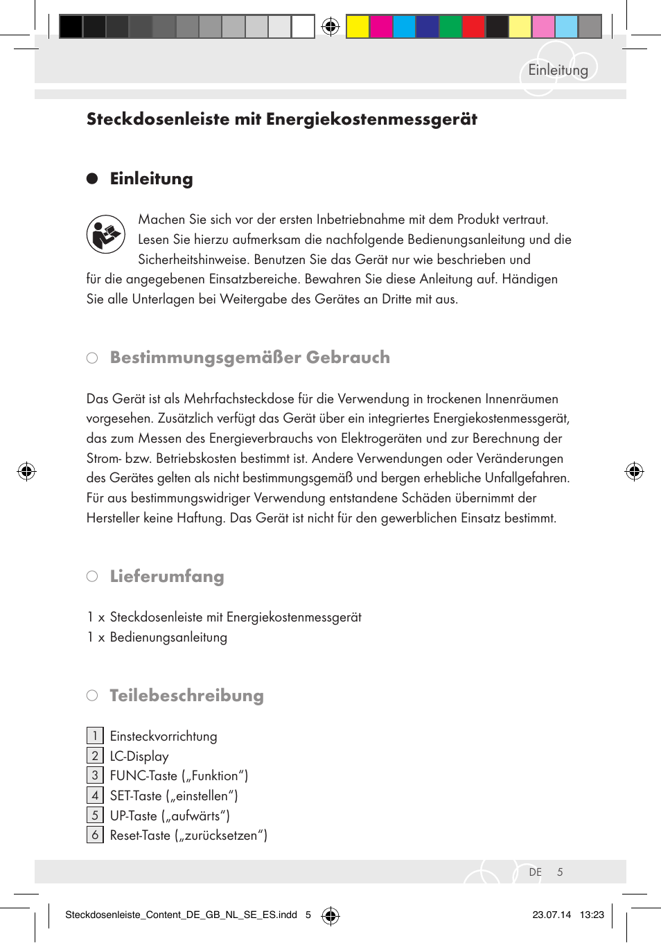 Steckdosenleiste mit energiekostenmessgerät, Einleitung, Bestimmungsgemäßer gebrauch | Lieferumfang, Teilebeschreibung | Brennenstuhl Eco-Line extension socket energy meter EM 235 5-way white 1,5m H05VV-F 3G1.5 User Manual | Page 5 / 83