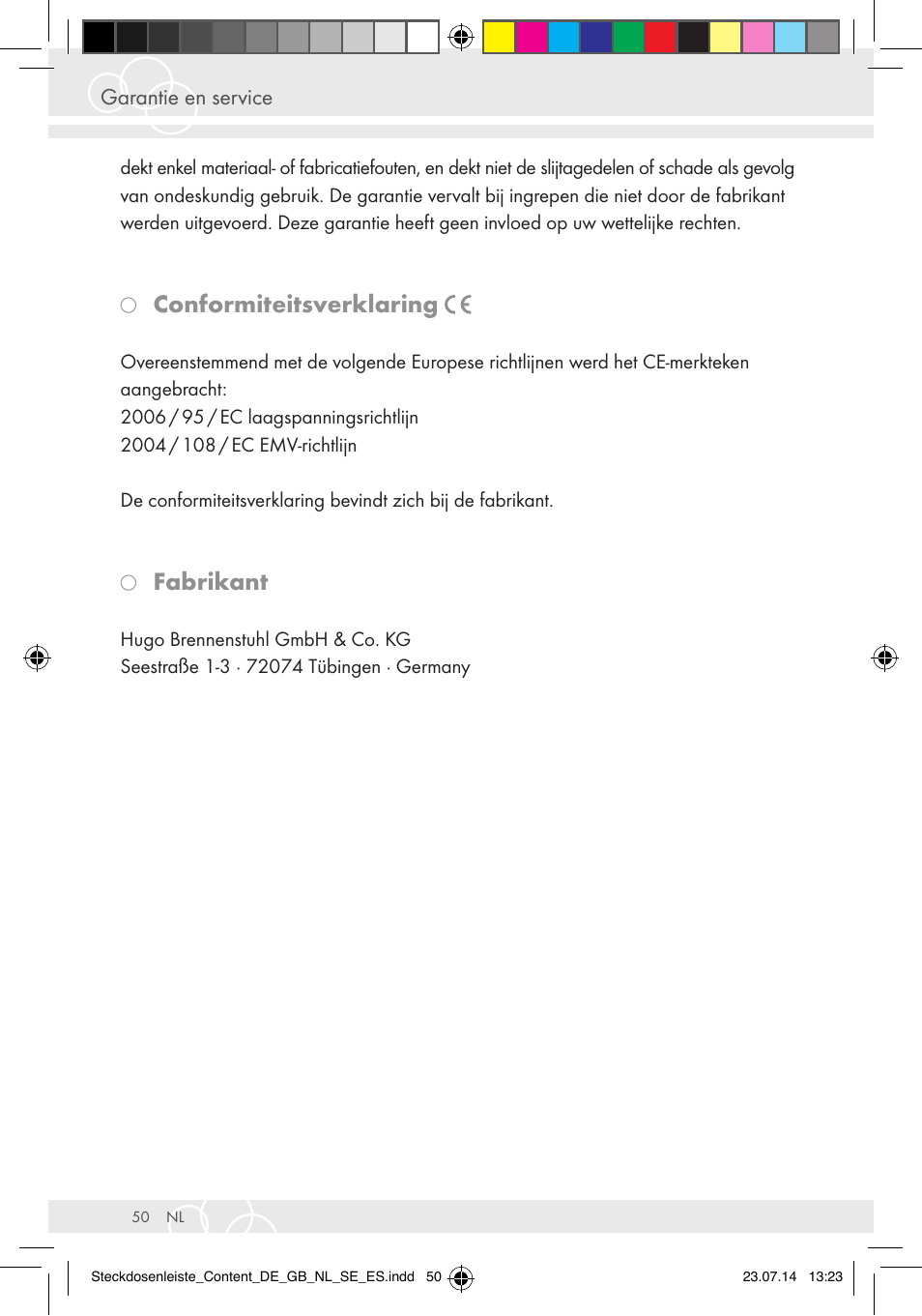 Conformiteitsverklaring, Fabrikant, Garantie en service | Brennenstuhl Eco-Line extension socket energy meter EM 235 5-way white 1,5m H05VV-F 3G1.5 User Manual | Page 50 / 83