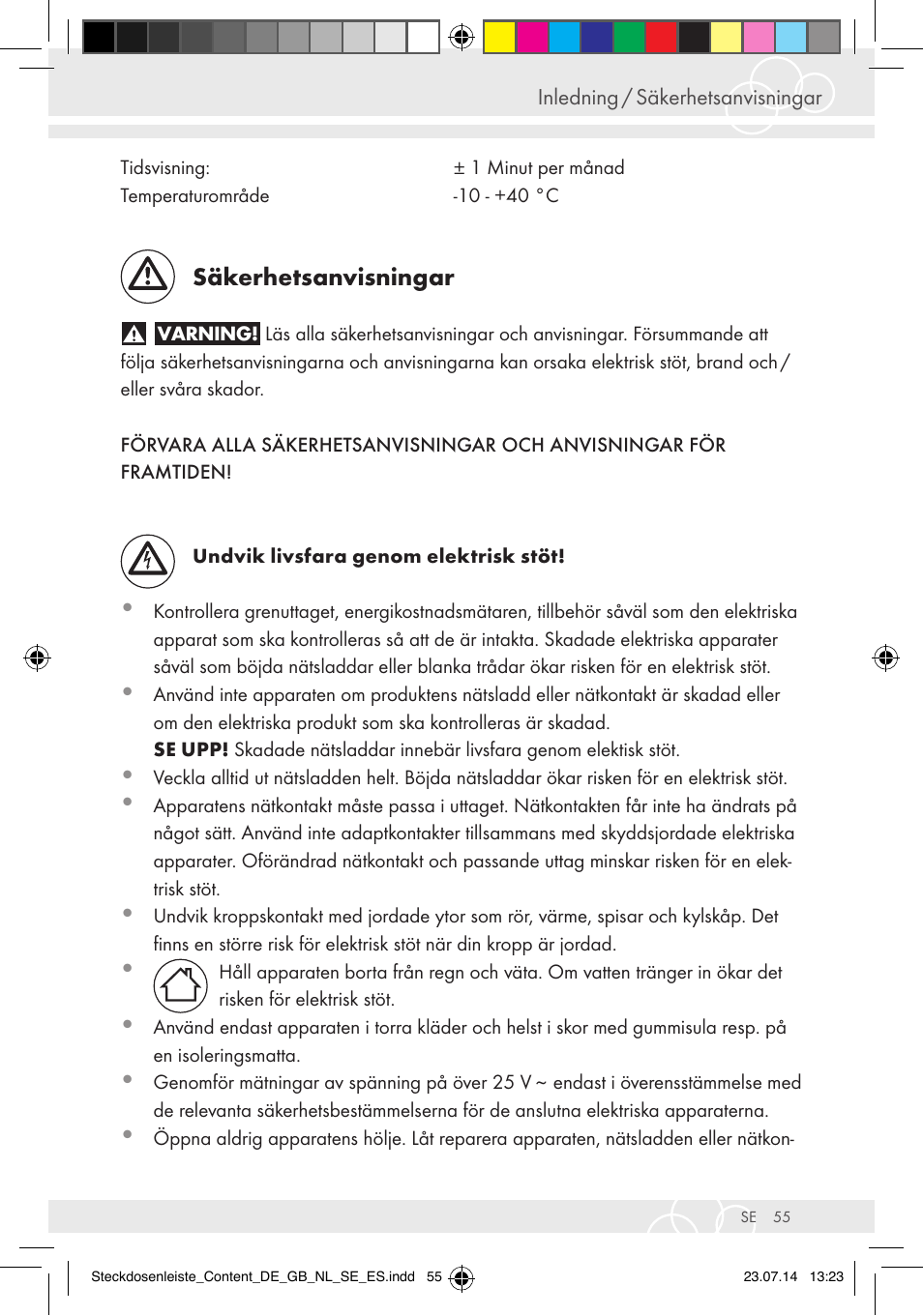 Säkerhetsanvisningar | Brennenstuhl Eco-Line extension socket energy meter EM 235 5-way white 1,5m H05VV-F 3G1.5 User Manual | Page 55 / 83
