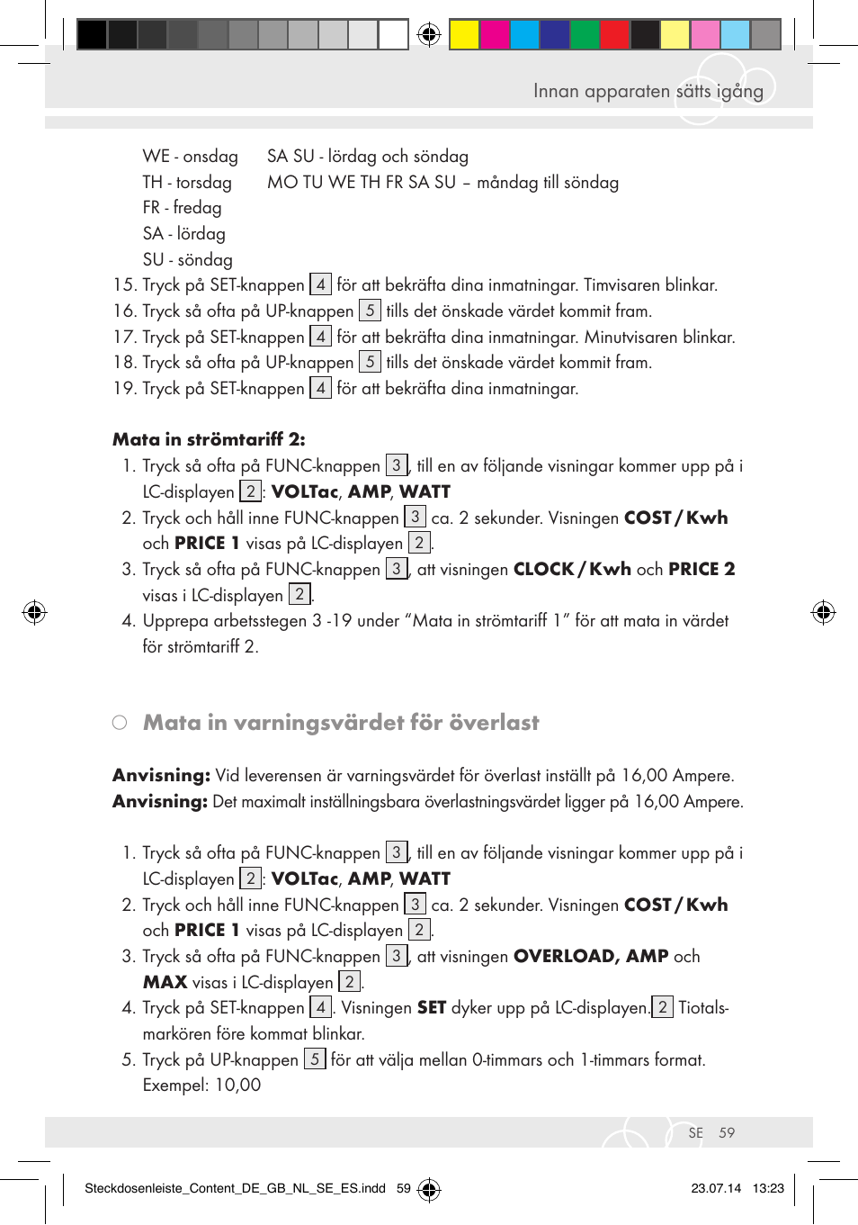 Mata in varningsvärdet för överlast | Brennenstuhl Eco-Line extension socket energy meter EM 235 5-way white 1,5m H05VV-F 3G1.5 User Manual | Page 59 / 83
