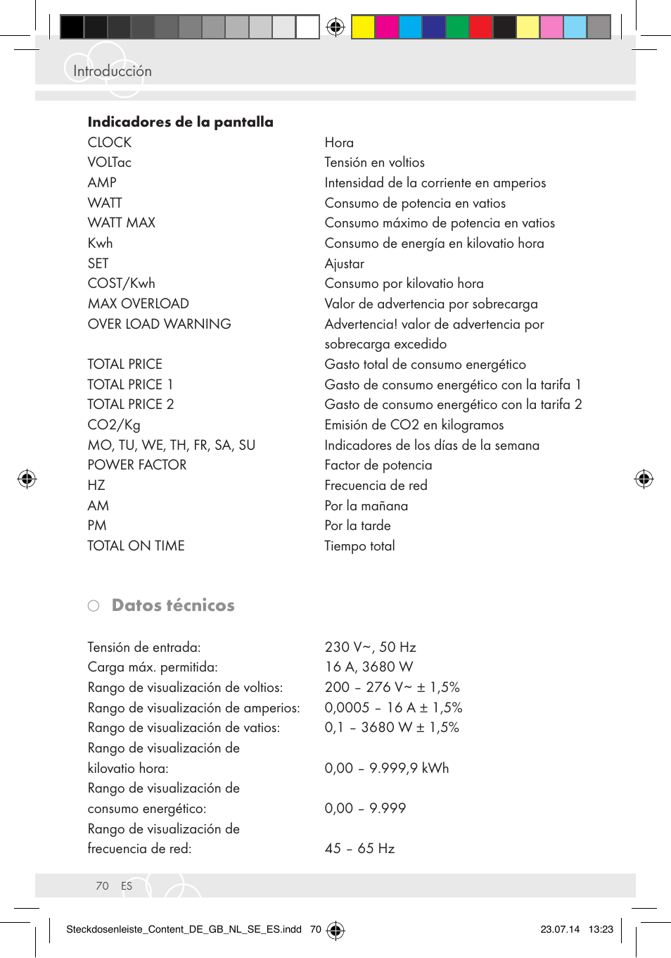 Datos técnicos | Brennenstuhl Eco-Line extension socket energy meter EM 235 5-way white 1,5m H05VV-F 3G1.5 User Manual | Page 70 / 83