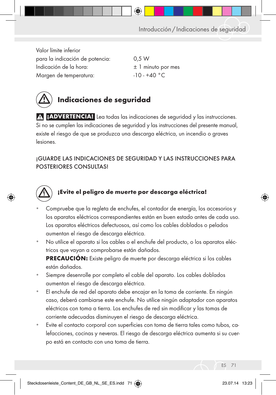Indicaciones de seguridad, Introducción / indicaciones de seguridad | Brennenstuhl Eco-Line extension socket energy meter EM 235 5-way white 1,5m H05VV-F 3G1.5 User Manual | Page 71 / 83