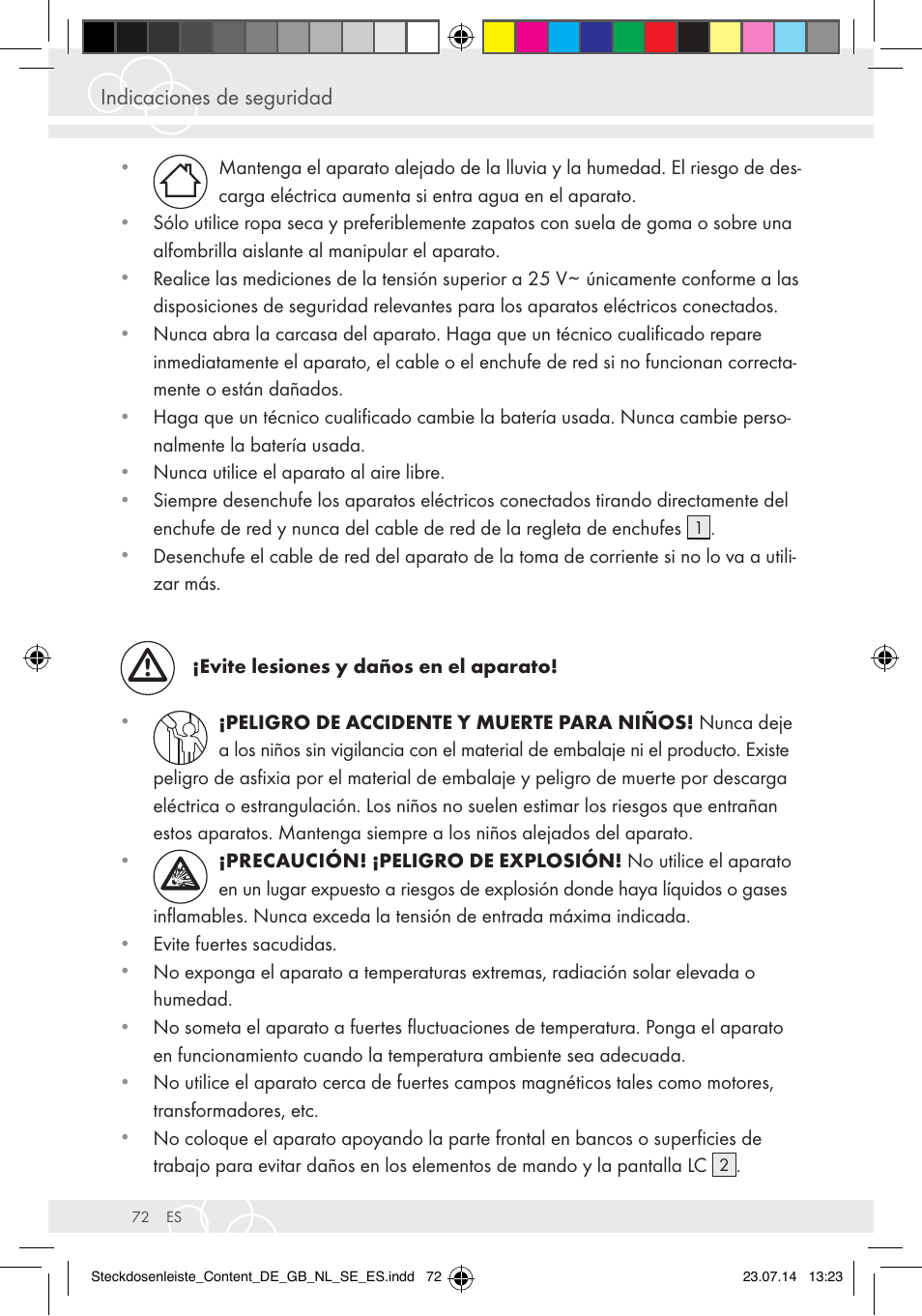 Indicaciones de seguridad | Brennenstuhl Eco-Line extension socket energy meter EM 235 5-way white 1,5m H05VV-F 3G1.5 User Manual | Page 72 / 83