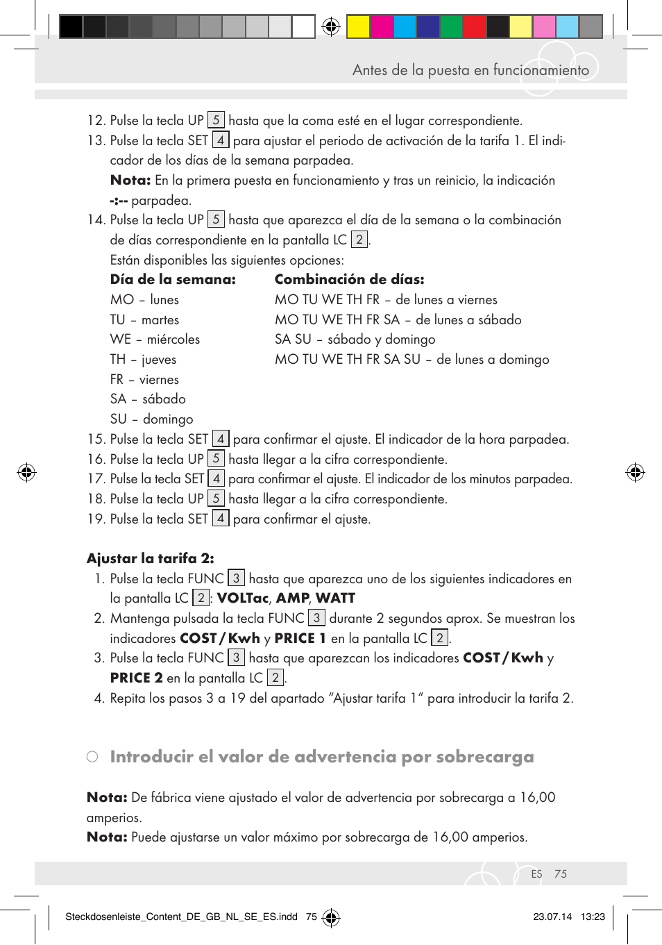 Introducir el valor de advertencia por sobrecarga | Brennenstuhl Eco-Line extension socket energy meter EM 235 5-way white 1,5m H05VV-F 3G1.5 User Manual | Page 75 / 83
