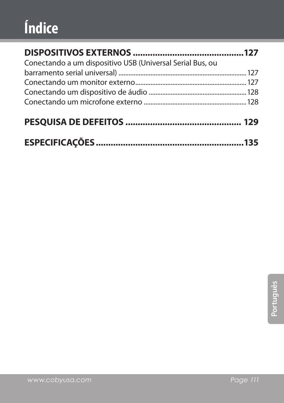 Índice | COBY electronic NBPC1022 User Manual | Page 111 / 138