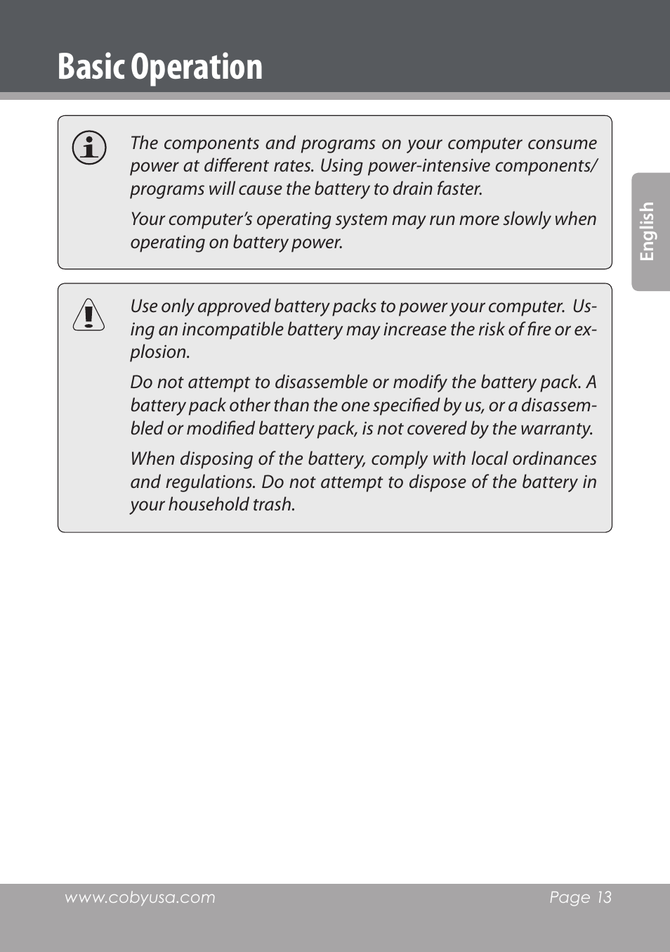 Basic operation | COBY electronic NBPC1022 User Manual | Page 13 / 138