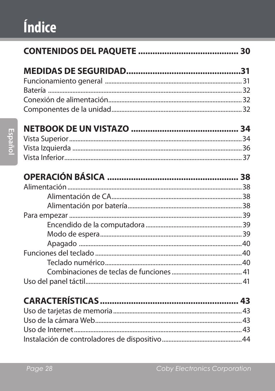 Índice | COBY electronic NBPC1022 User Manual | Page 28 / 138