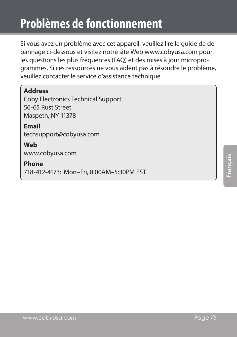 Problèmes de fonctionnement | COBY electronic NBPC1022 User Manual | Page 75 / 138