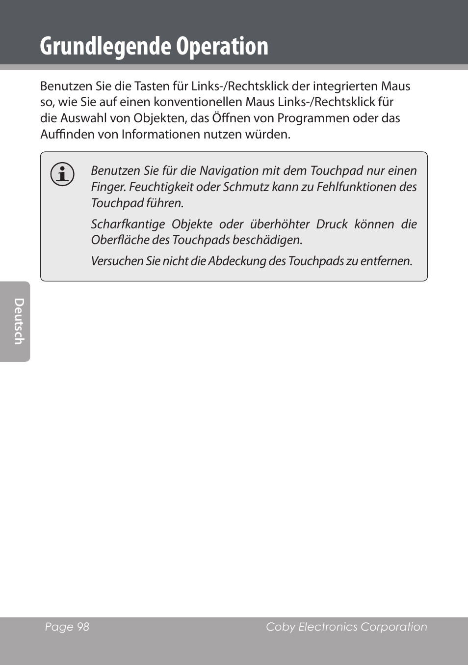 Grundlegende operation | COBY electronic NBPC1022 User Manual | Page 98 / 138