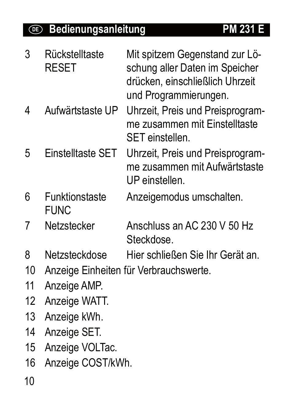 Brennenstuhl Primera-Line Wattage and current meter PM 231 E User Manual | Page 10 / 104