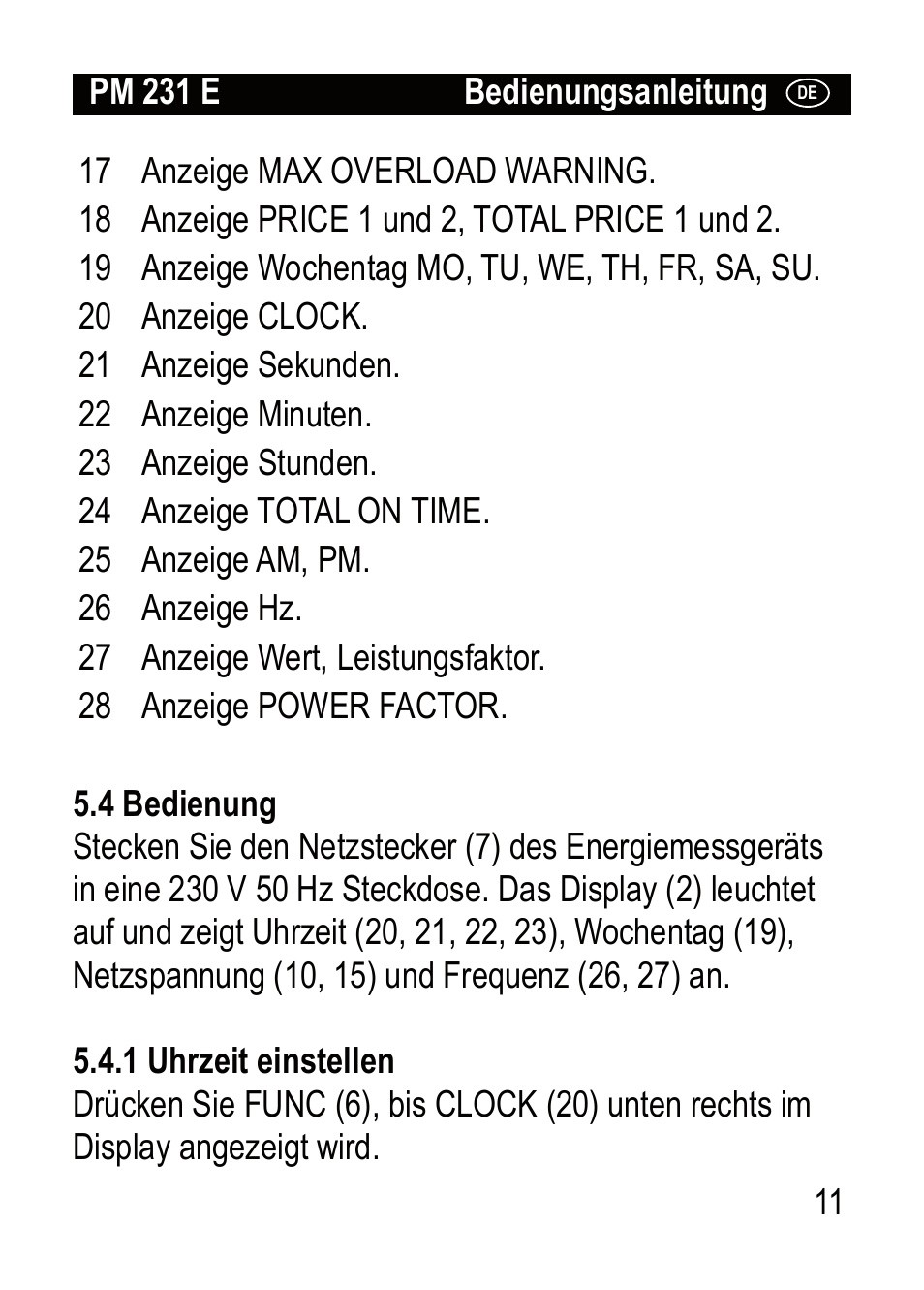 Brennenstuhl Primera-Line Wattage and current meter PM 231 E User Manual | Page 11 / 104