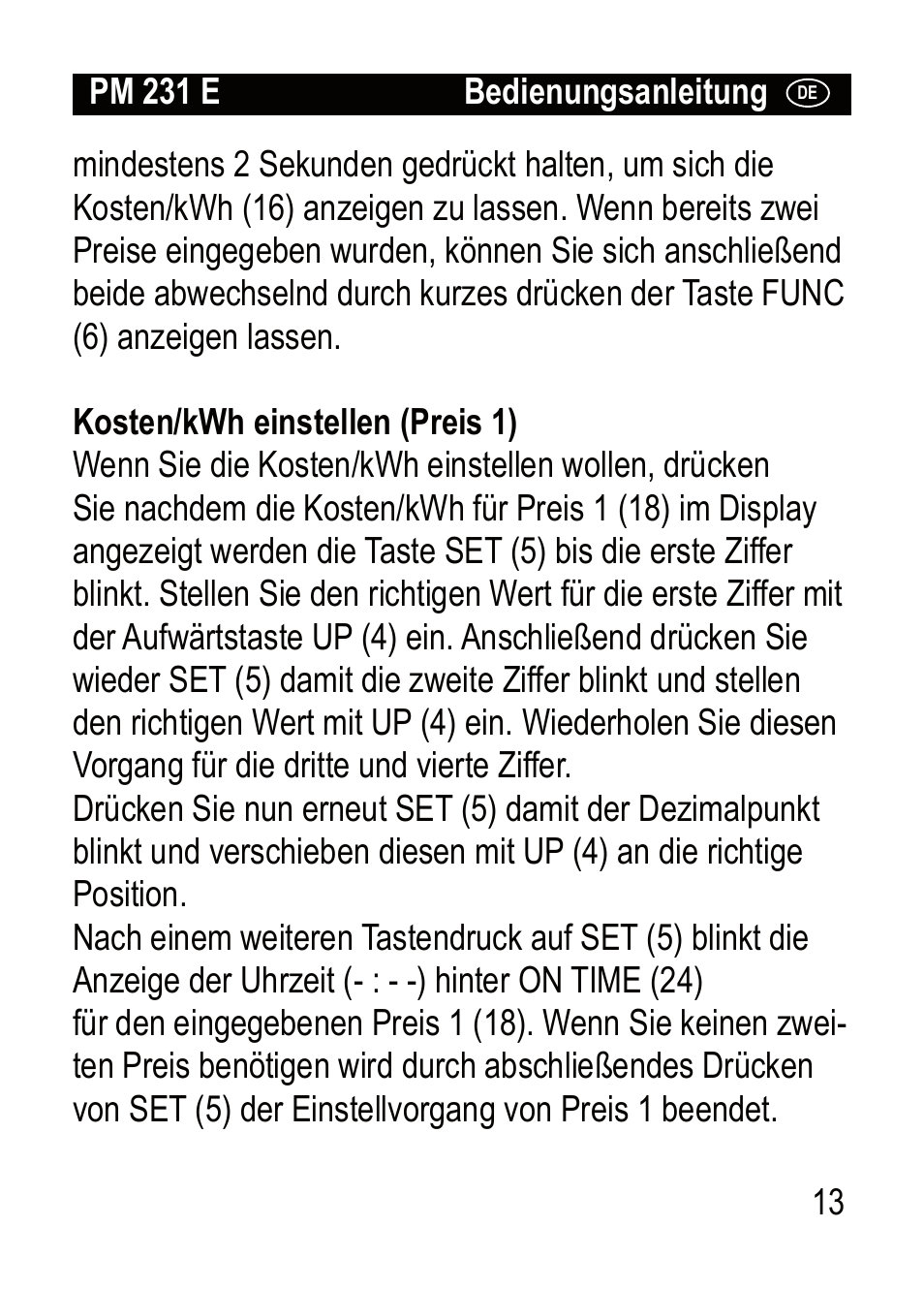Brennenstuhl Primera-Line Wattage and current meter PM 231 E User Manual | Page 13 / 104