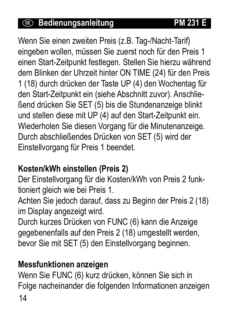 Brennenstuhl Primera-Line Wattage and current meter PM 231 E User Manual | Page 14 / 104