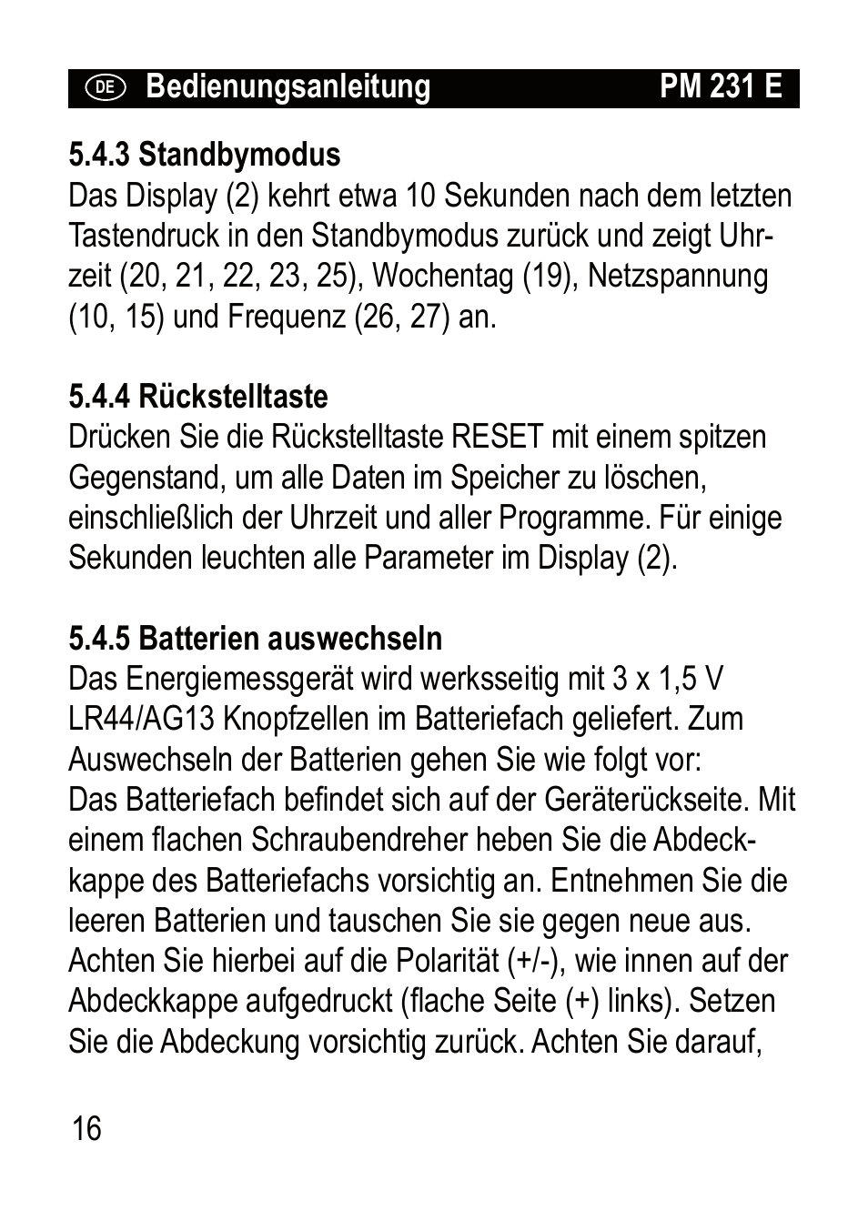 Brennenstuhl Primera-Line Wattage and current meter PM 231 E User Manual | Page 16 / 104