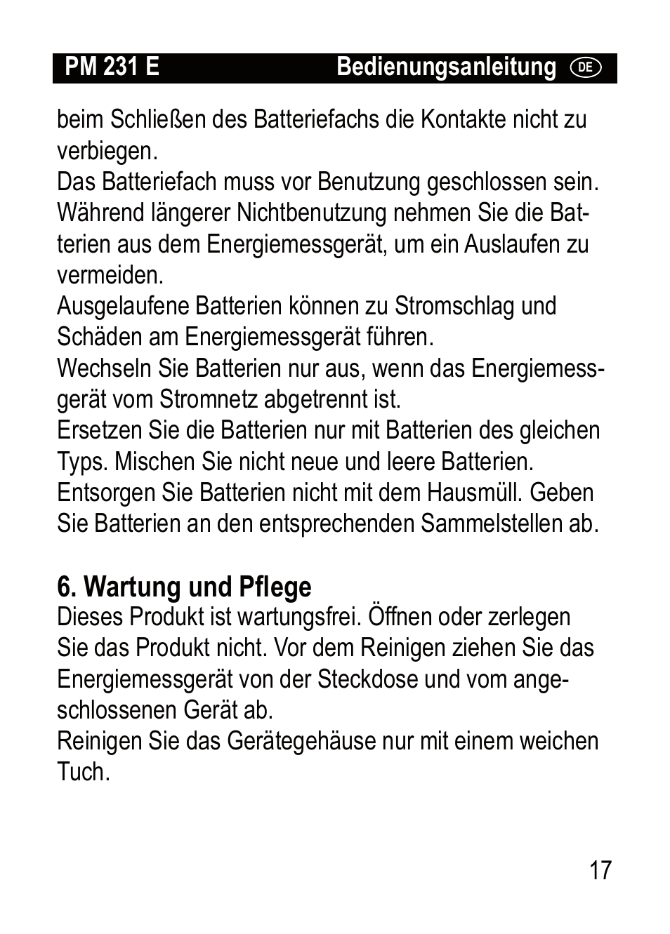 Wartung und pfl ege | Brennenstuhl Primera-Line Wattage and current meter PM 231 E User Manual | Page 17 / 104