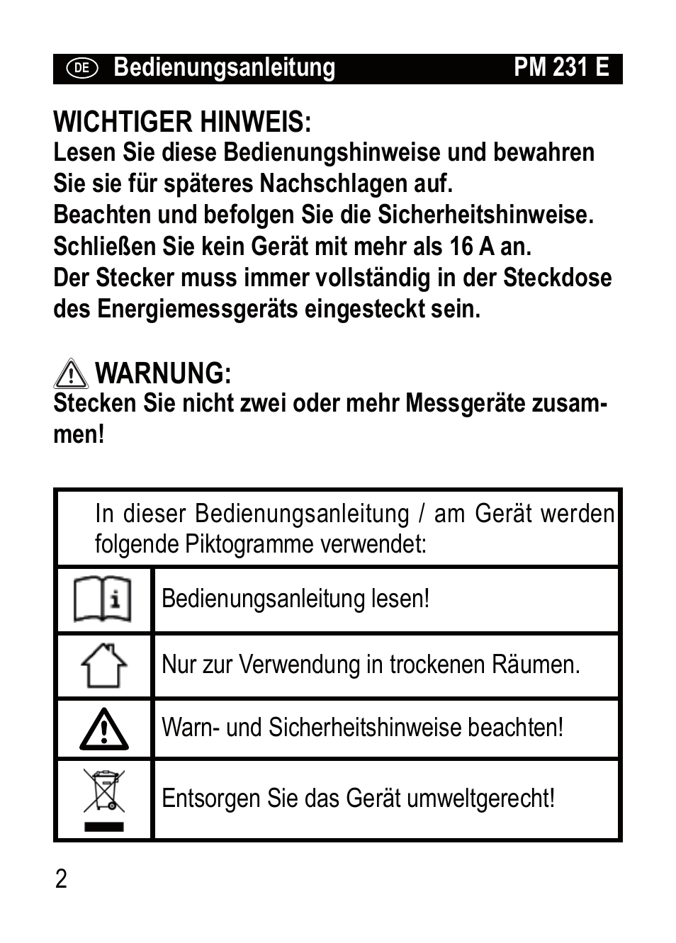 Brennenstuhl Primera-Line Wattage and current meter PM 231 E User Manual | Page 2 / 104