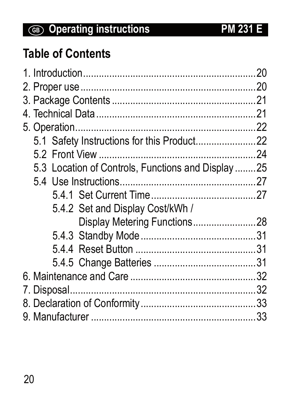 Brennenstuhl Primera-Line Wattage and current meter PM 231 E User Manual | Page 20 / 104