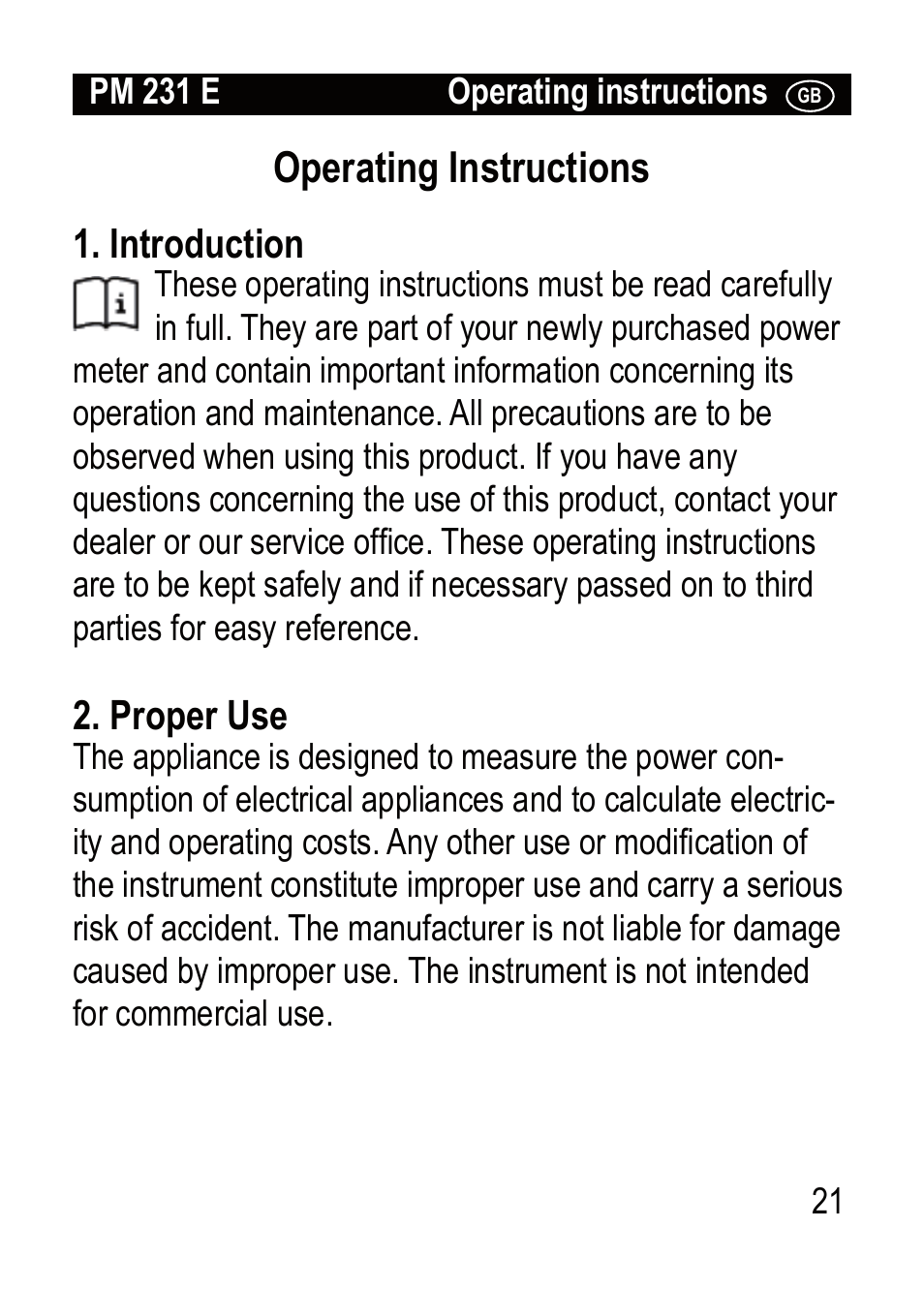 Operating instructions | Brennenstuhl Primera-Line Wattage and current meter PM 231 E User Manual | Page 21 / 104
