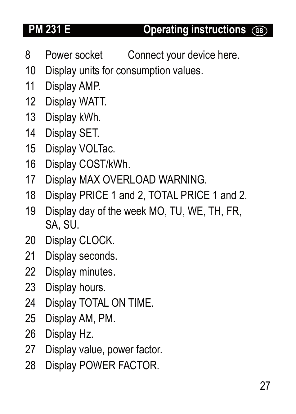 Brennenstuhl Primera-Line Wattage and current meter PM 231 E User Manual | Page 27 / 104