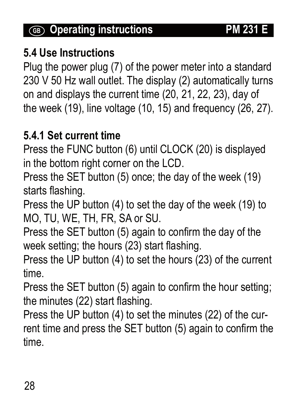 Brennenstuhl Primera-Line Wattage and current meter PM 231 E User Manual | Page 28 / 104