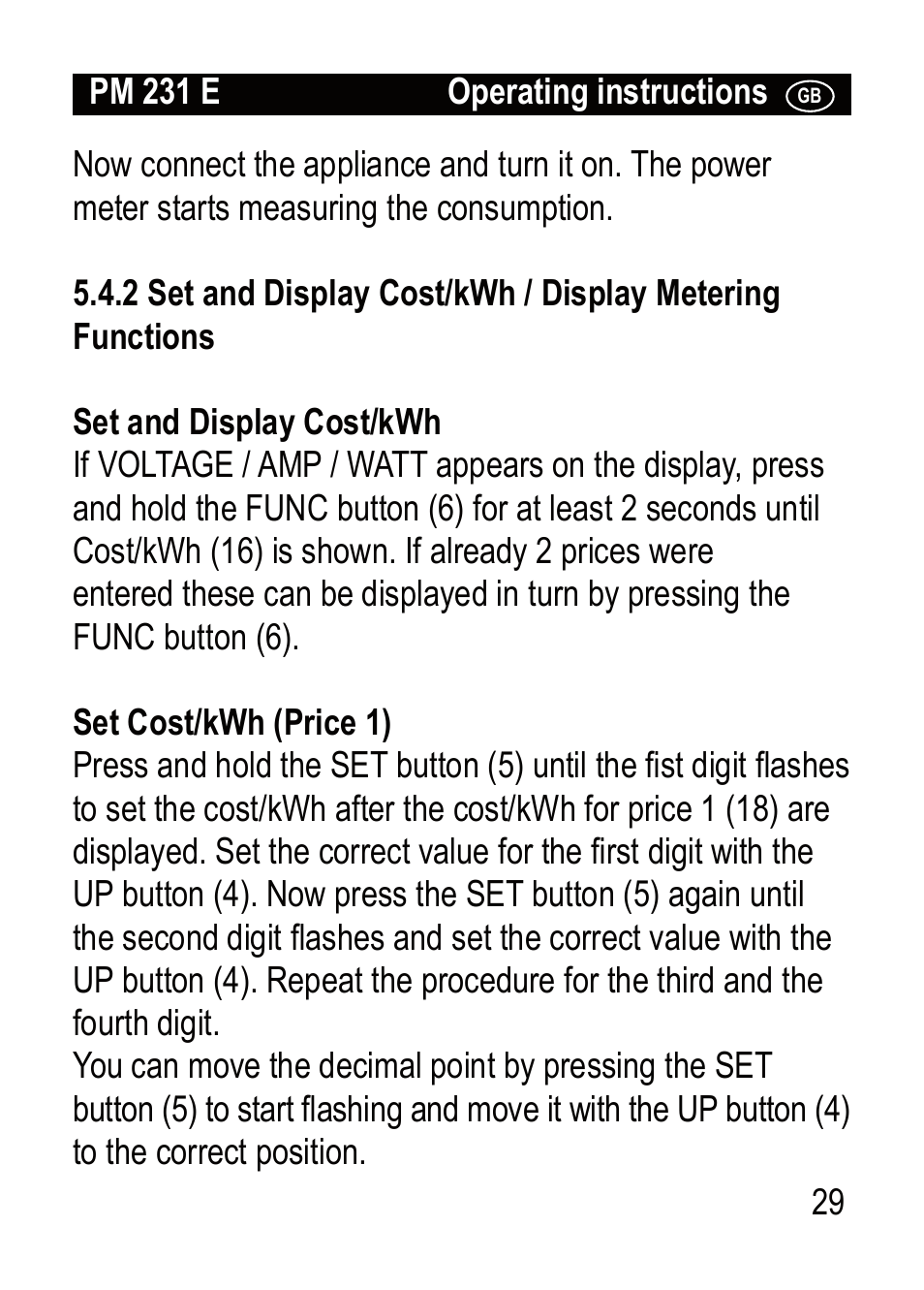 Brennenstuhl Primera-Line Wattage and current meter PM 231 E User Manual | Page 29 / 104