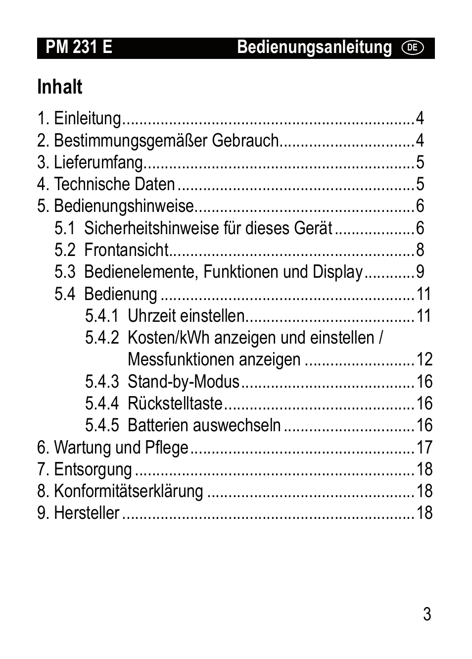 Inhalt | Brennenstuhl Primera-Line Wattage and current meter PM 231 E User Manual | Page 3 / 104