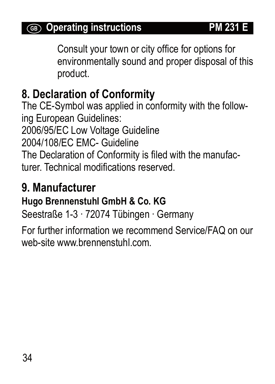 Brennenstuhl Primera-Line Wattage and current meter PM 231 E User Manual | Page 34 / 104
