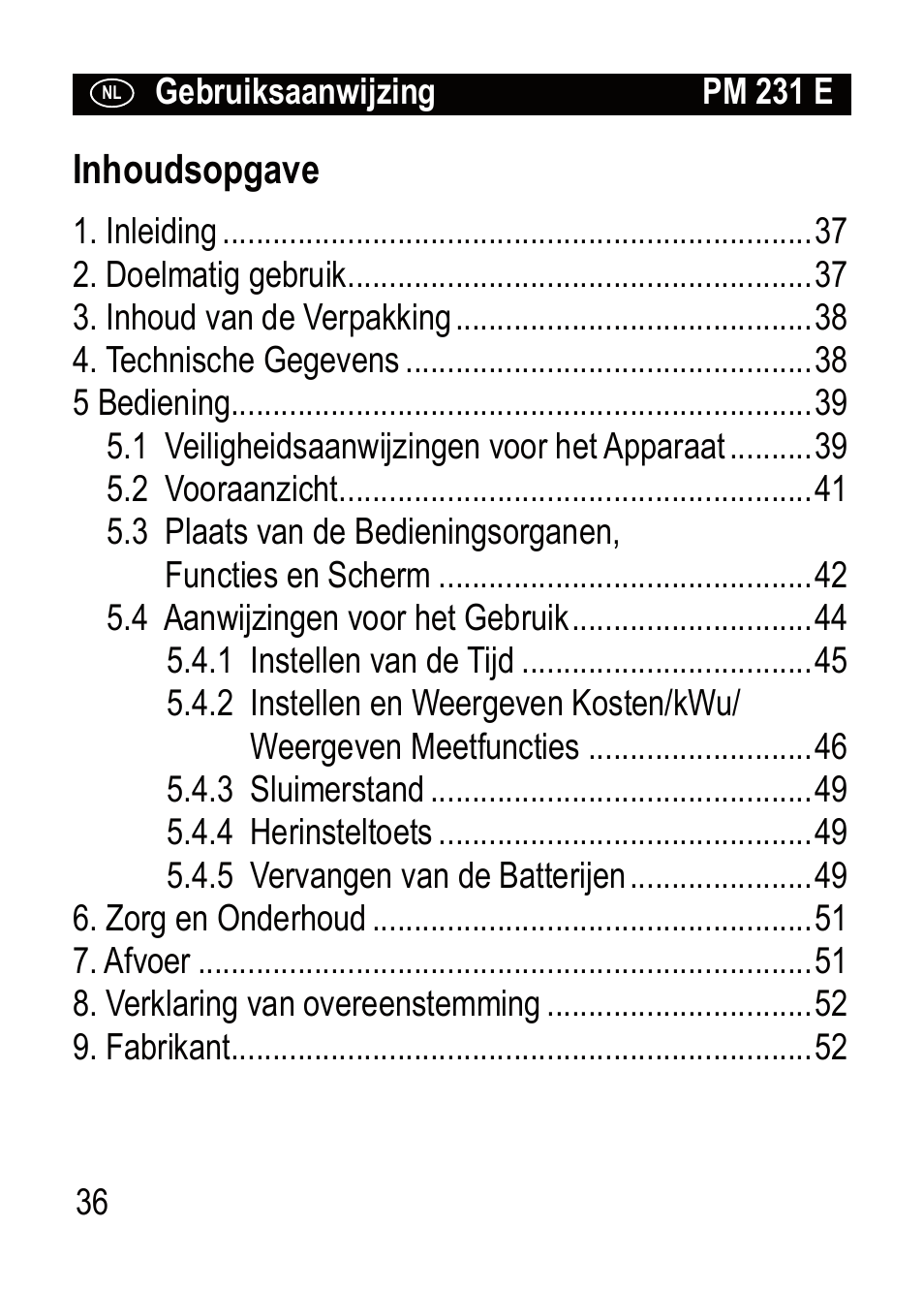 Inhoudsopgave | Brennenstuhl Primera-Line Wattage and current meter PM 231 E User Manual | Page 36 / 104