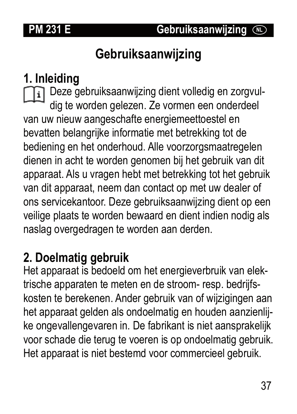 Gebruiksaanwijzing | Brennenstuhl Primera-Line Wattage and current meter PM 231 E User Manual | Page 37 / 104