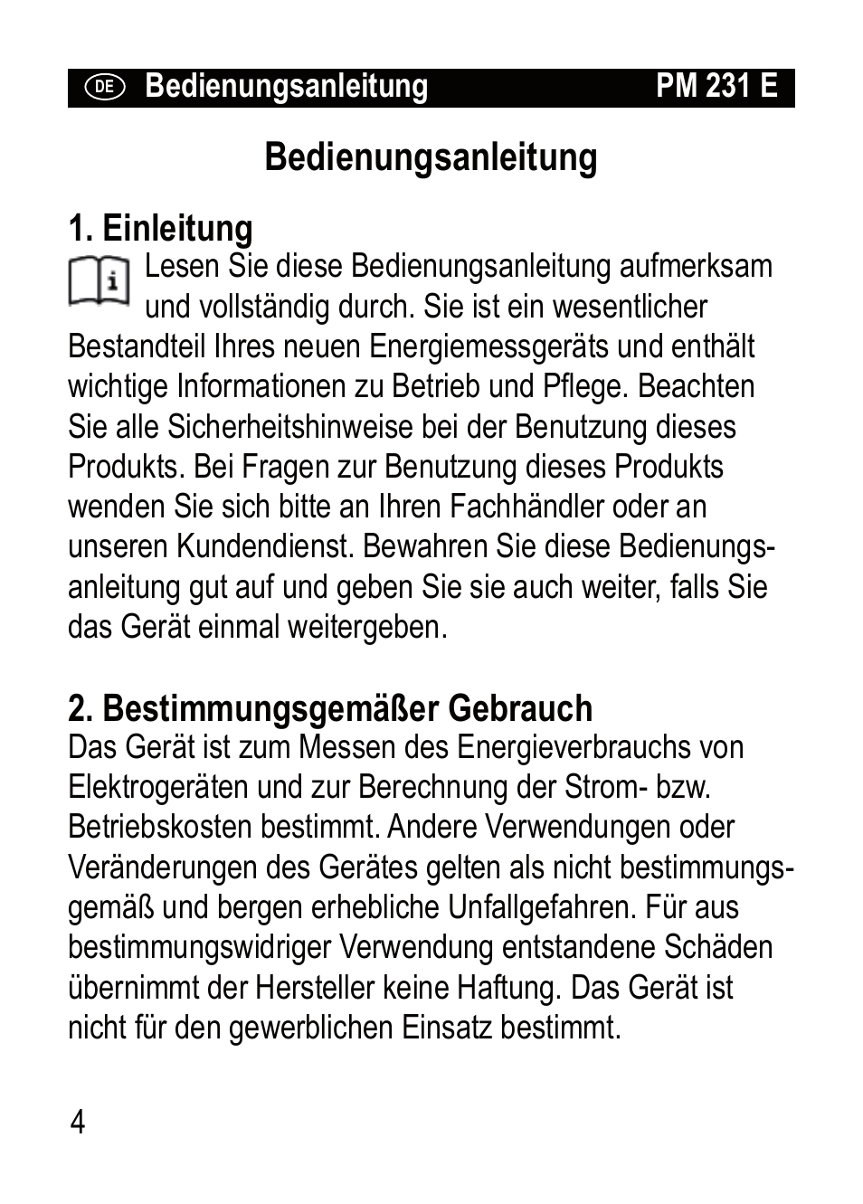 Bedienungsanleitung | Brennenstuhl Primera-Line Wattage and current meter PM 231 E User Manual | Page 4 / 104
