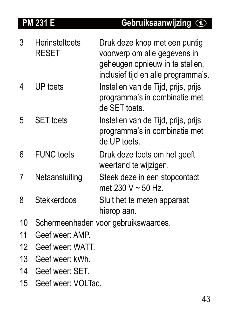 Brennenstuhl Primera-Line Wattage and current meter PM 231 E User Manual | Page 43 / 104