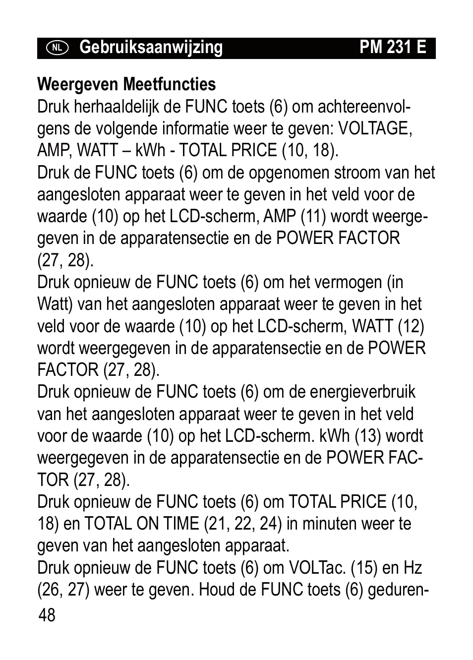 Brennenstuhl Primera-Line Wattage and current meter PM 231 E User Manual | Page 48 / 104