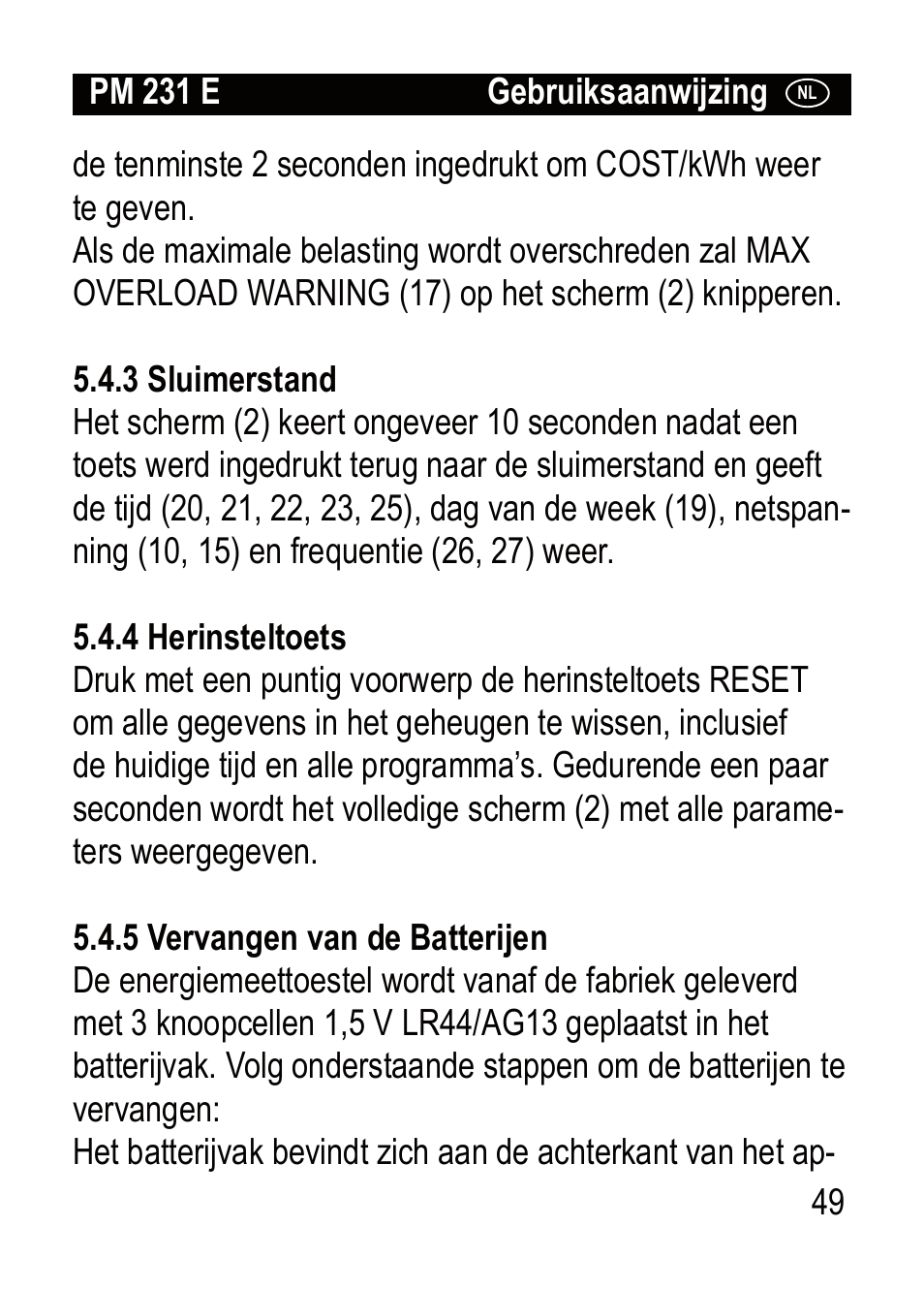 Brennenstuhl Primera-Line Wattage and current meter PM 231 E User Manual | Page 49 / 104
