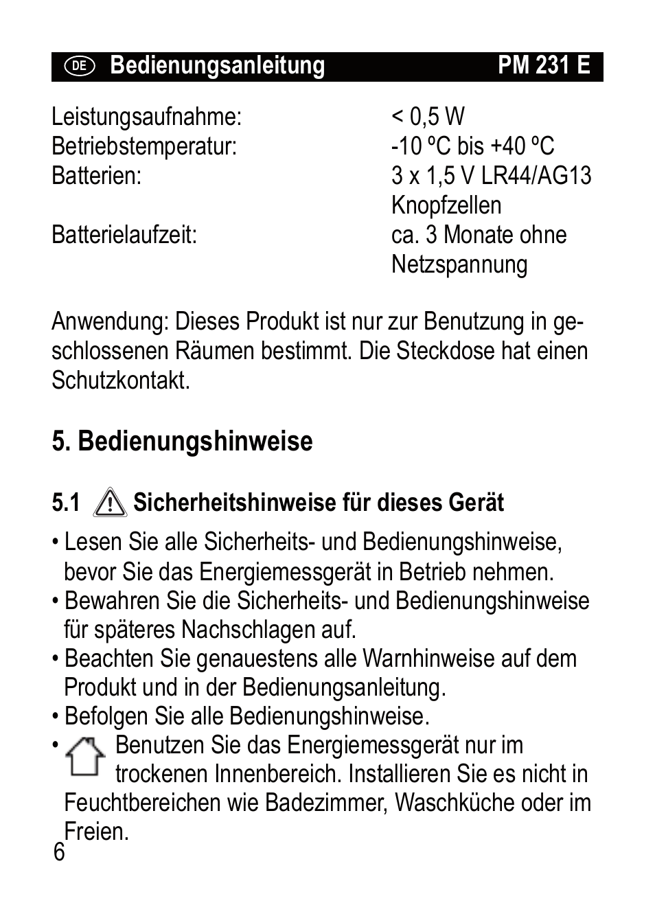 Brennenstuhl Primera-Line Wattage and current meter PM 231 E User Manual | Page 6 / 104