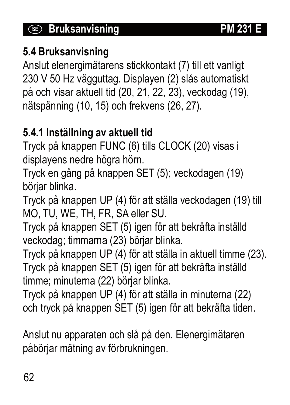 Brennenstuhl Primera-Line Wattage and current meter PM 231 E User Manual | Page 62 / 104