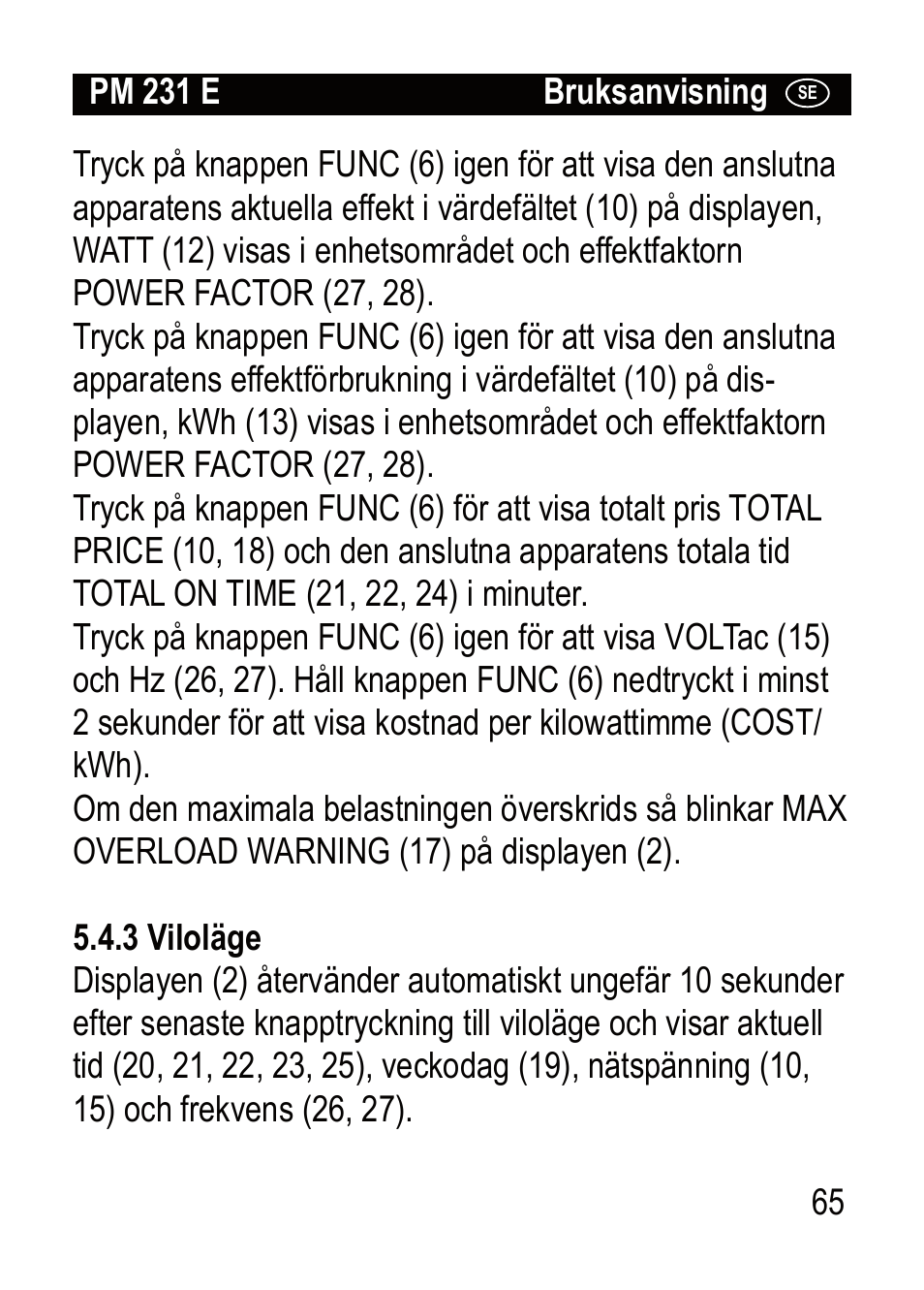 Brennenstuhl Primera-Line Wattage and current meter PM 231 E User Manual | Page 65 / 104