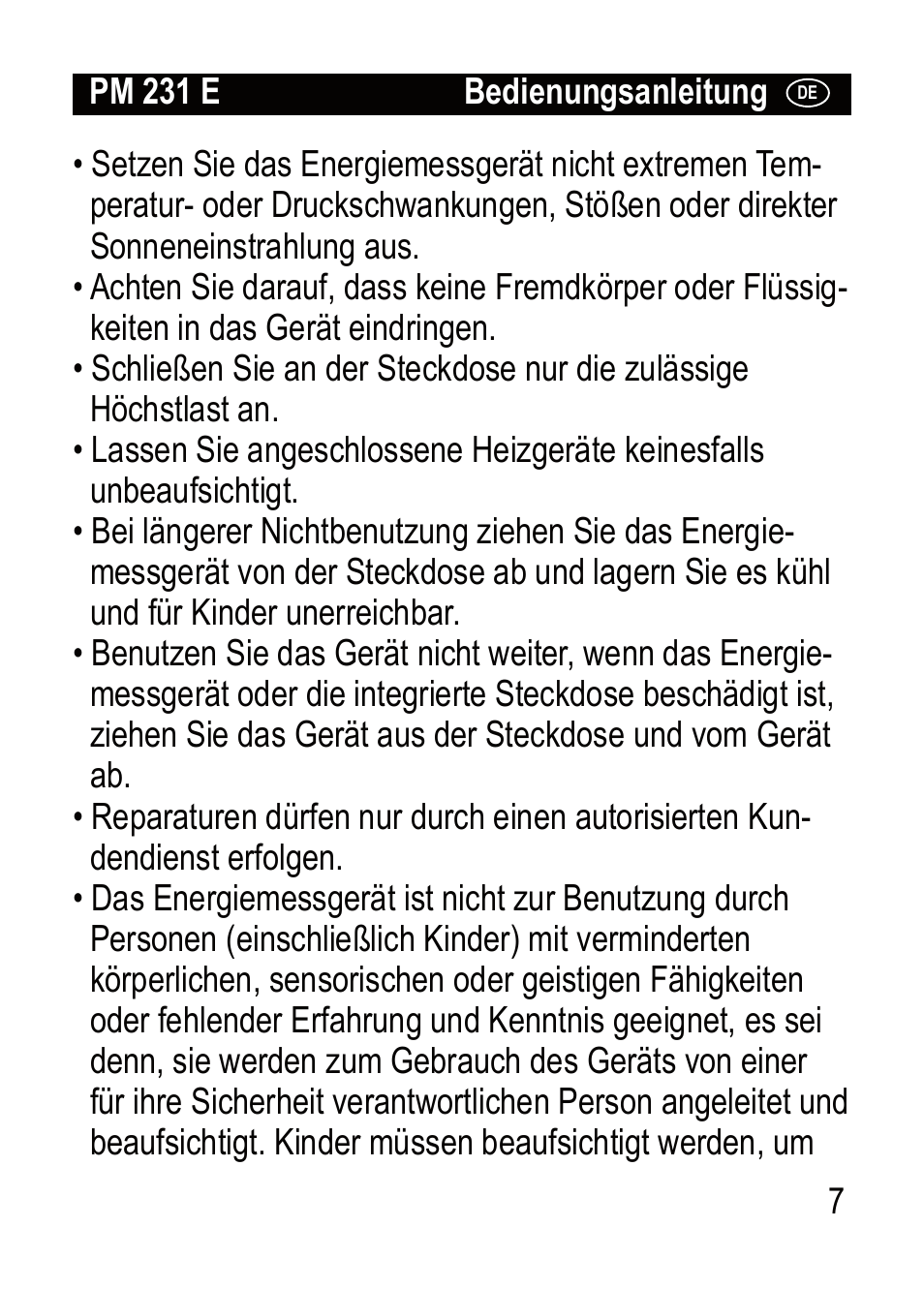 Brennenstuhl Primera-Line Wattage and current meter PM 231 E User Manual | Page 7 / 104