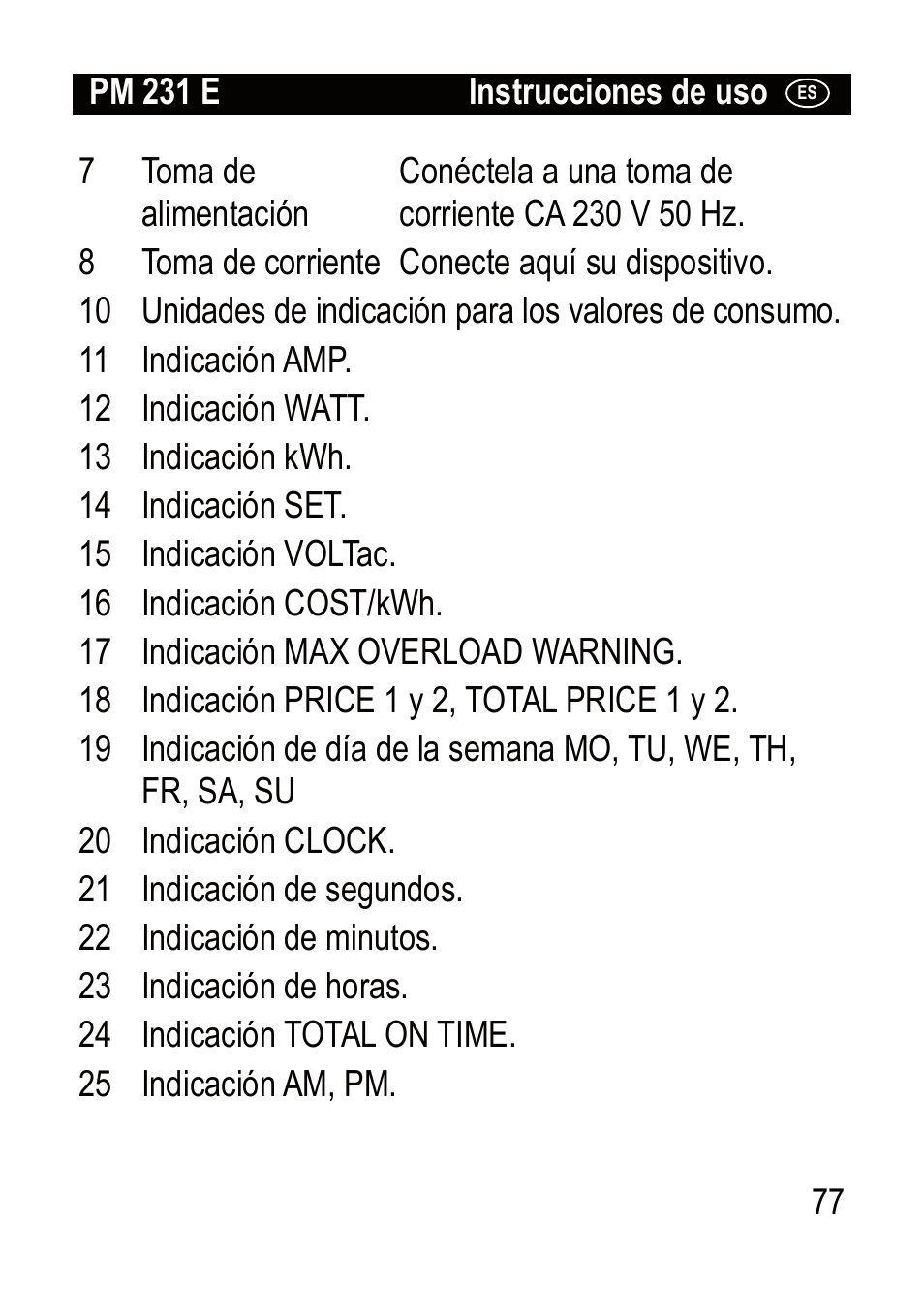 Brennenstuhl Primera-Line Wattage and current meter PM 231 E User Manual | Page 77 / 104
