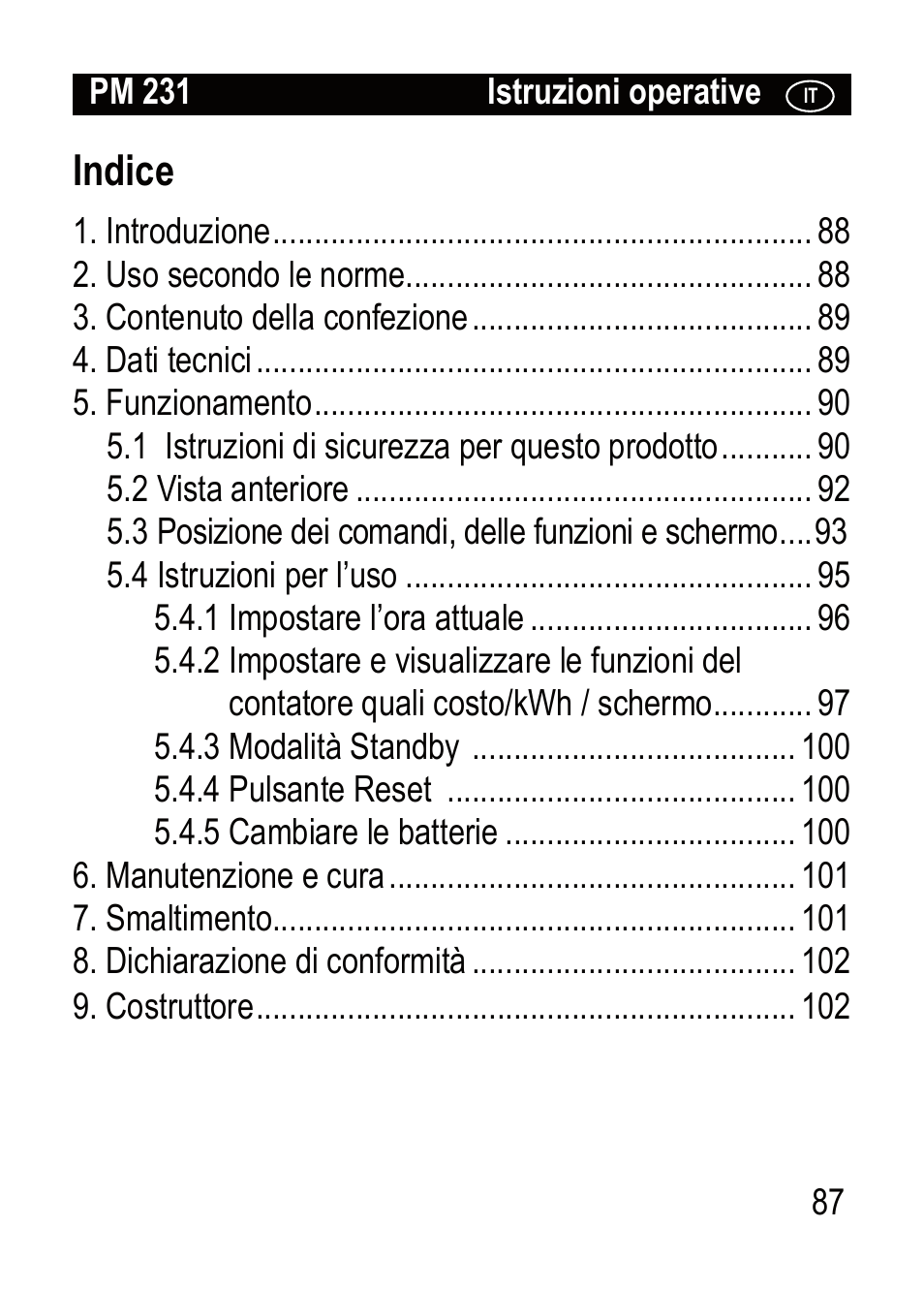 Indice | Brennenstuhl Primera-Line Wattage and current meter PM 231 E User Manual | Page 87 / 104