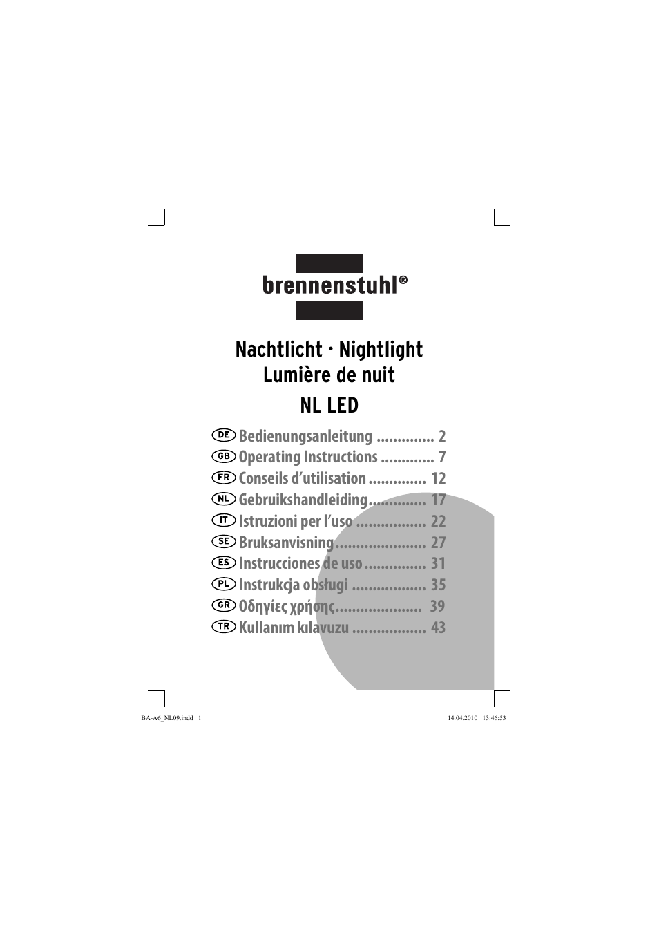 Brennenstuhl Primera-Line Nightlight NL LED with PIR sensor and twilight sensor User Manual | 48 pages