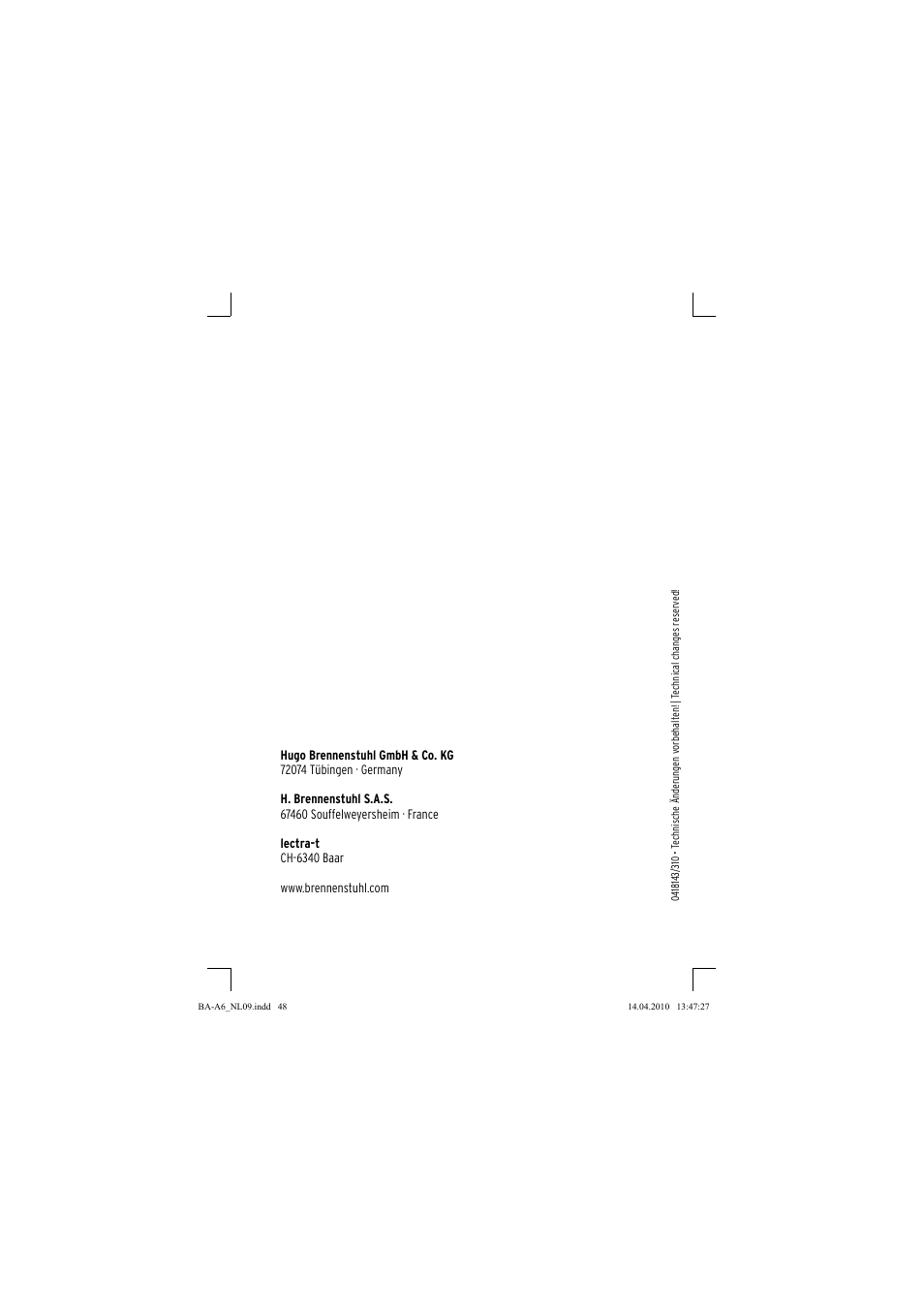 Brennenstuhl Primera-Line Nightlight NL LED with PIR sensor and twilight sensor User Manual | Page 48 / 48