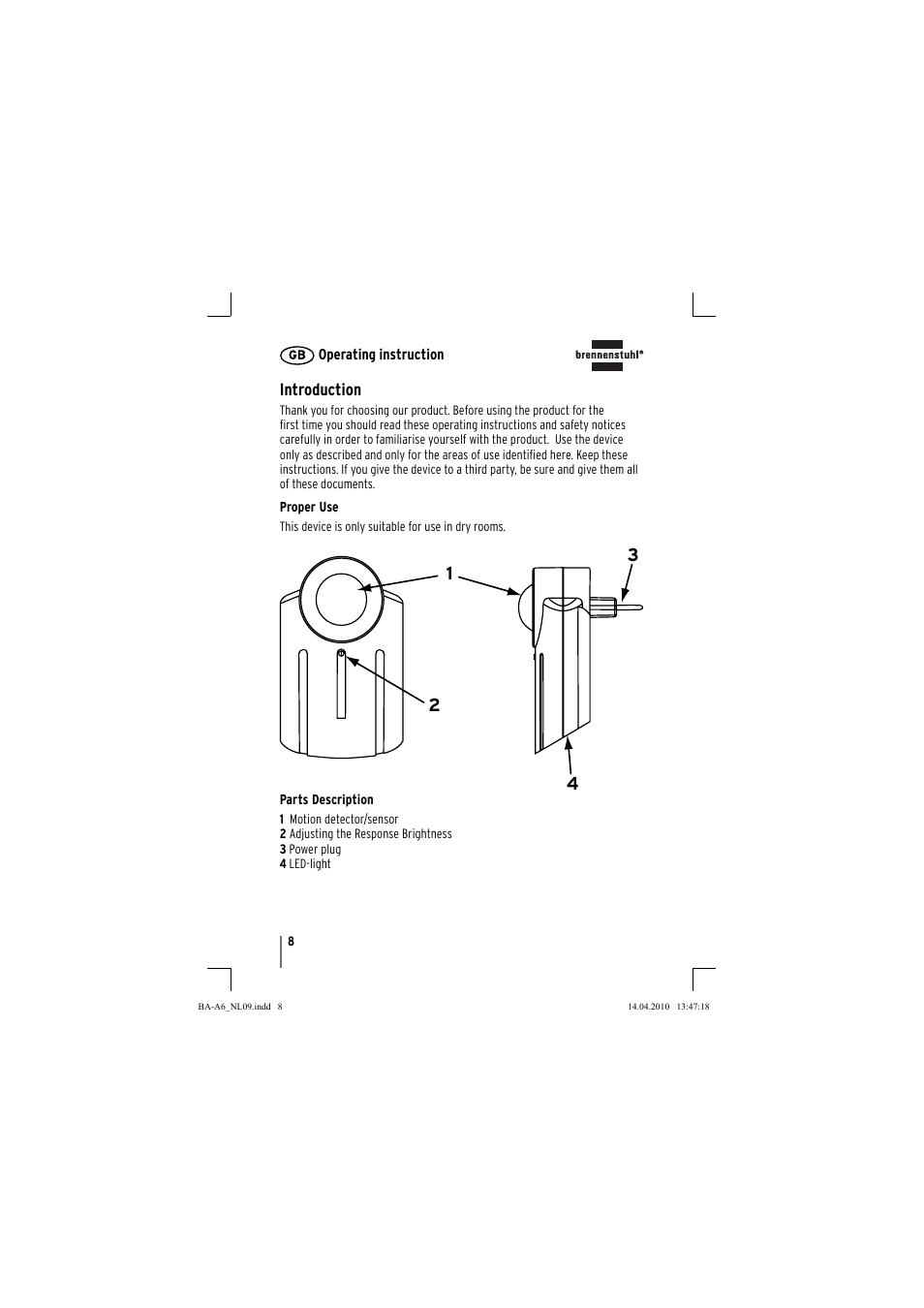 Brennenstuhl Primera-Line Nightlight NL LED with PIR sensor and twilight sensor User Manual | Page 8 / 48
