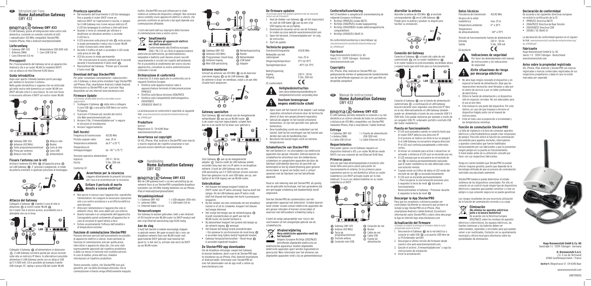 Home automation gateway gwy 433, Istruzioni per l‘uso, Handleiding | Manual de instrucciones | Brennenstuhl Brematic Home Automation Gateway GWY 433 Starter Kit User Manual | Page 2 / 2